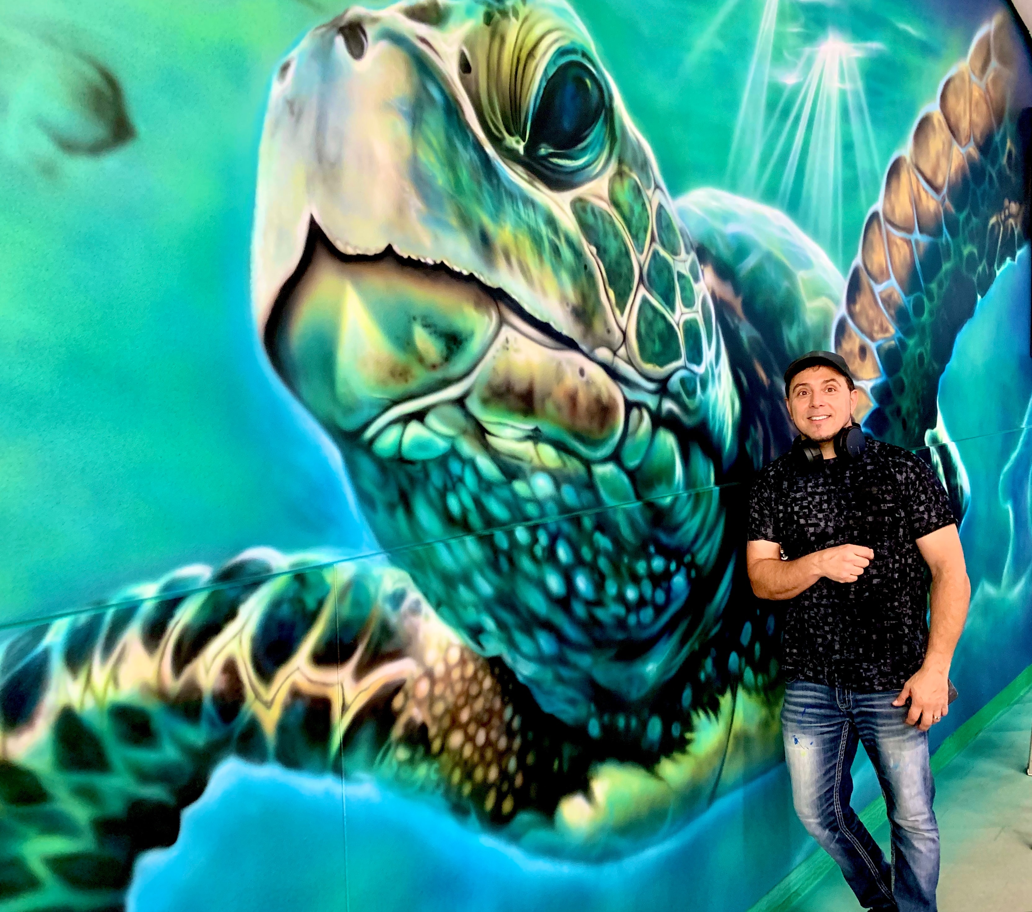 Mural artist at work